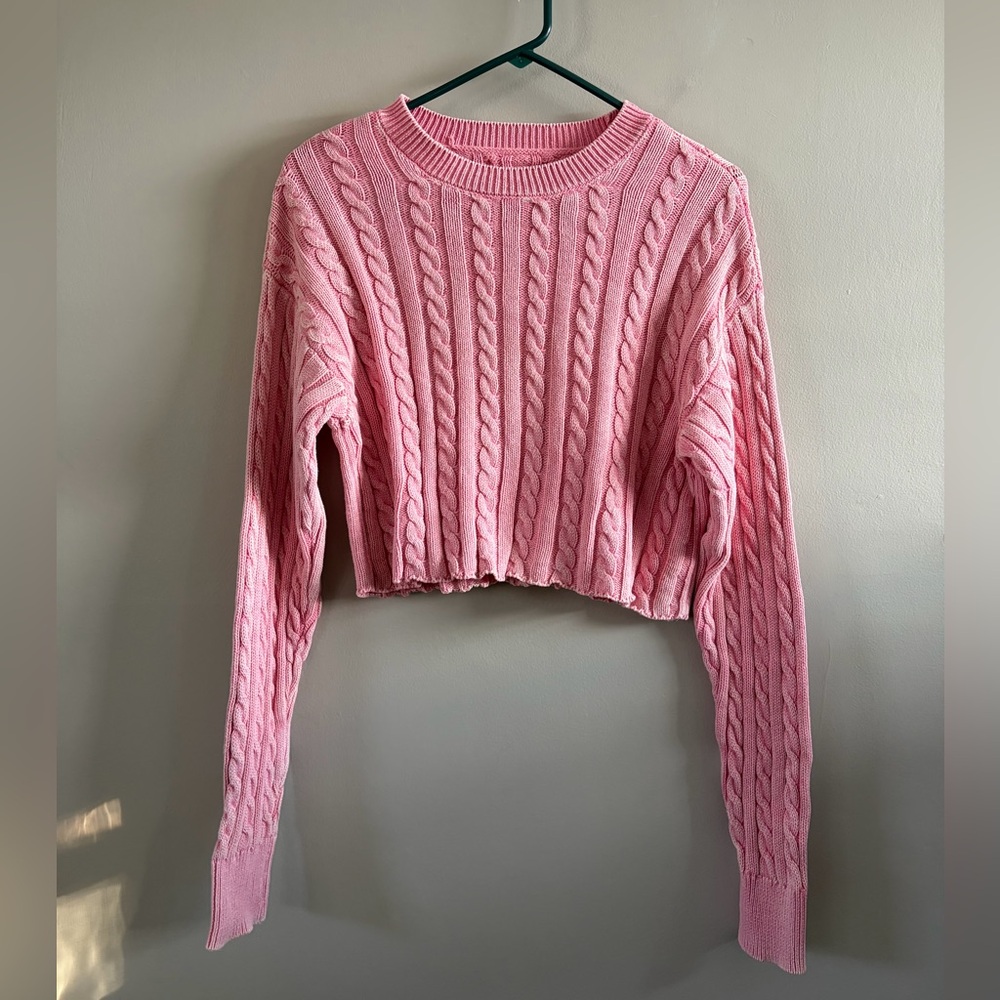 Aerie Cropped Cable Knit Sweater‎ Pink Size Small